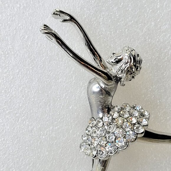 Rhinestone Ballet Dance Brooch Pin Silver tone Dancer Brooch - Picture 13 of 13